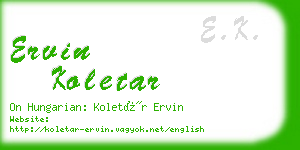 ervin koletar business card